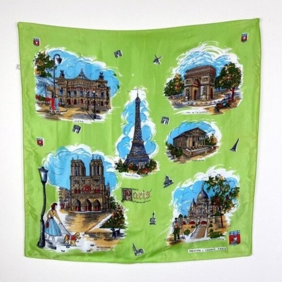 Vintage Accessories - Vintage Paris France Novelty Tourism Sites Scarf